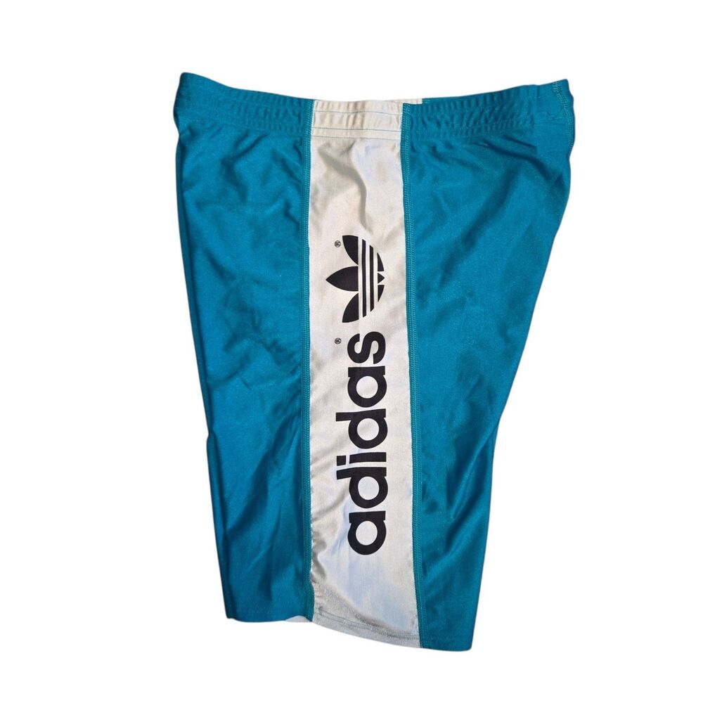 Vintage 80s 90s Adidas Made in USA Spandex Bike Shorts Teal Trefoil Spellout M